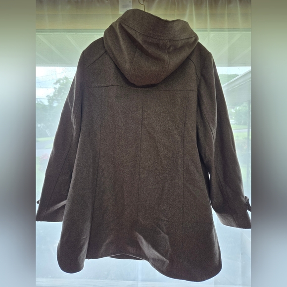 London Fog ZIP-FRONT SHERPA LINED HOOD WOOL JACKET Tan Size XL - Picture 6 of 8